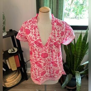 La Plage Ruthie Ruffle Top, Pink Bird